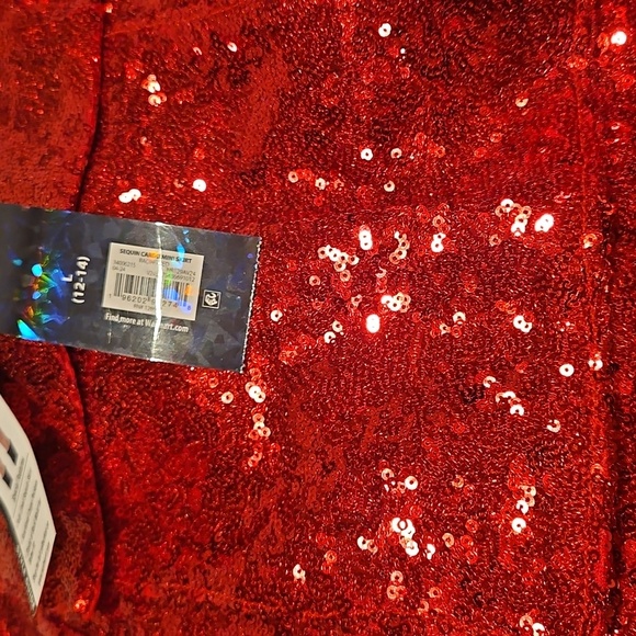 Madden NYC Sequin Red Mini Skirt W Pockets Sz. L - Picture 6 of 9